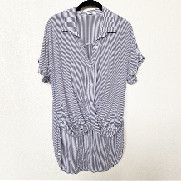 BCBGeneration Blue White Pinstripe Hi Low Top Size Small - Picture 1 of 8